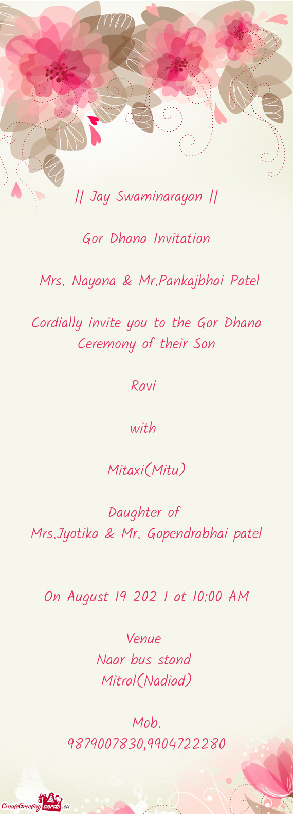 Mrs. Nayana & Mr.Pankajbhai Patel