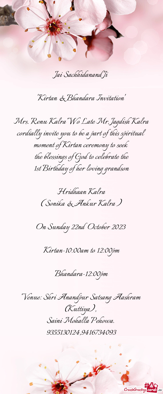 Mrs. Renu Kalra Wo Late Mr. Jagdish Kalra