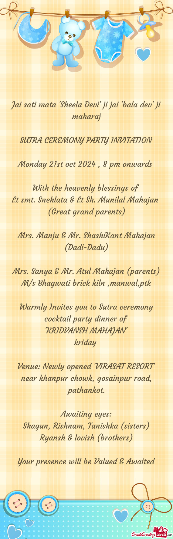 Mrs. Sanya & Mr. Atul Mahajan (parents)