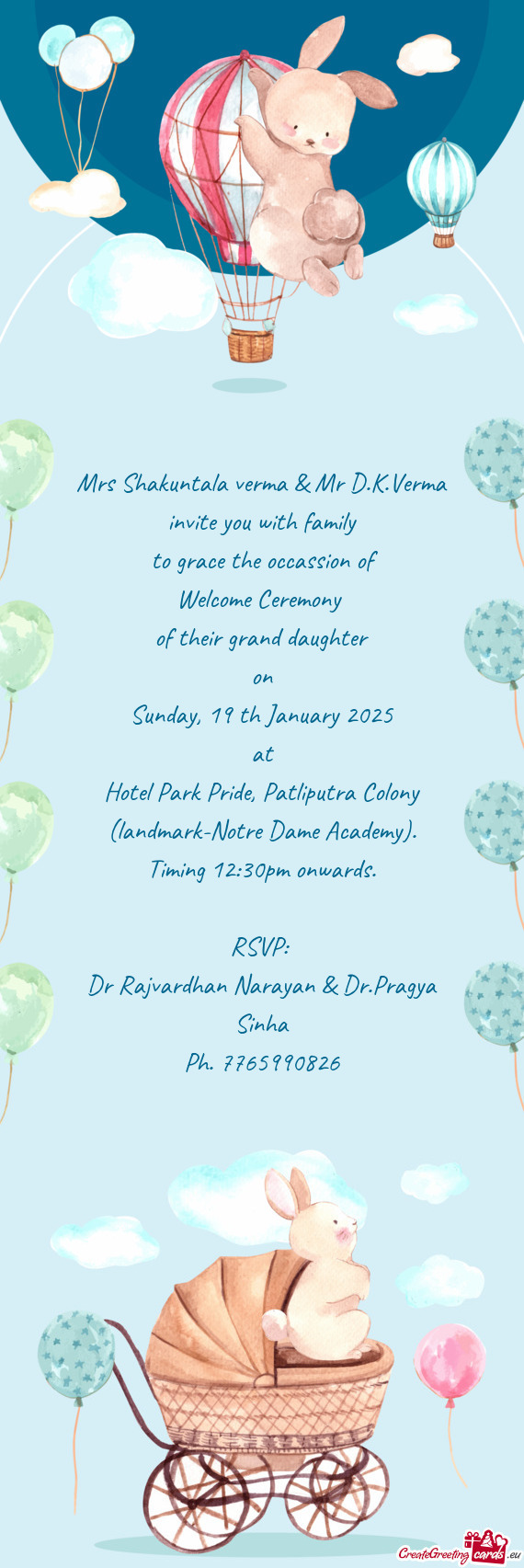 Mrs Shakuntala verma & Mr D.K.Verma invite you with family