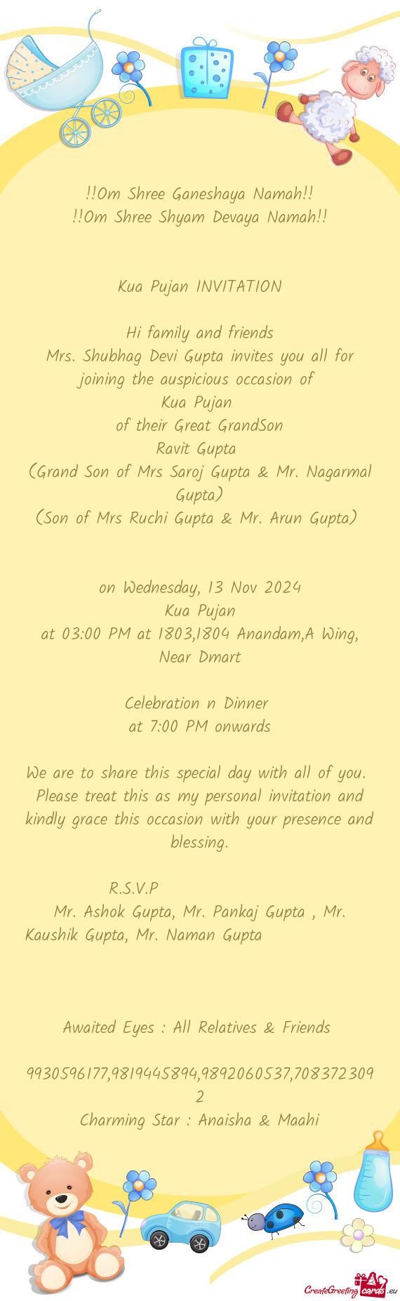 Mrs. Shubhag Devi Gupta invites you all for joining the auspicious occasion of