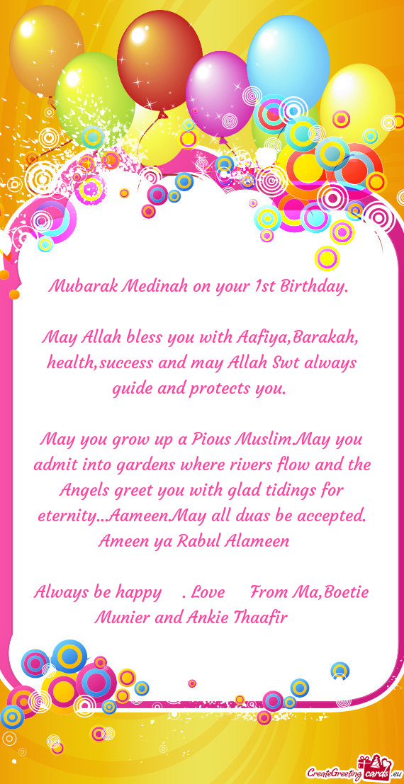 Mubarak Medinah on your 1st Birthday