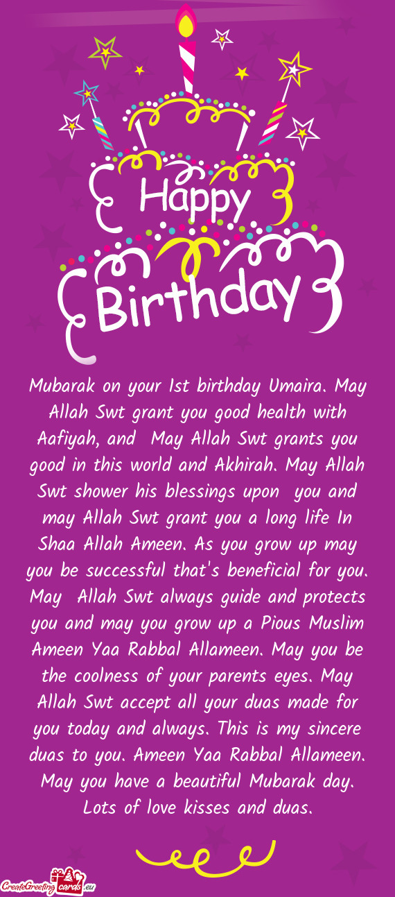 Mubarak on your 1st birthday Umaira. May Allah Swt grant you good health with Aafiyah, and May Alla