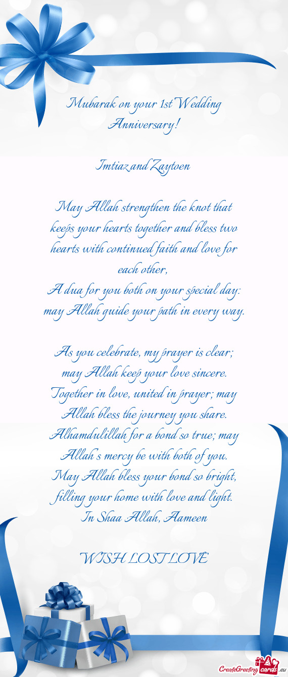 Mubarak on your 1st Wedding Anniversary