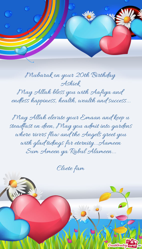 Mubarak on your 20th Birthday