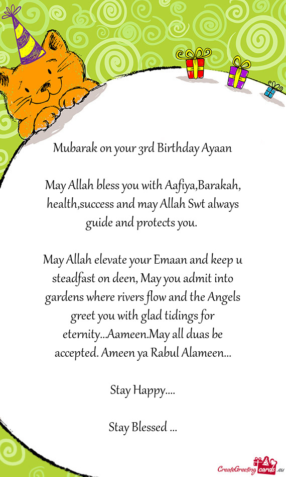 Mubarak on your 3rd Birthday Ayaan