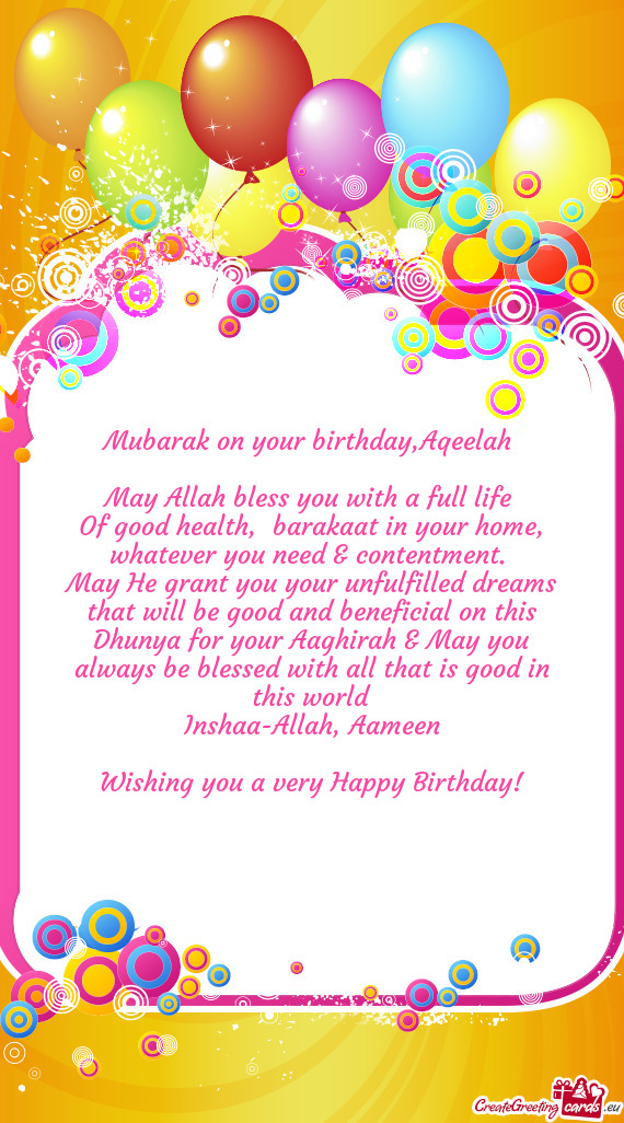 Mubarak on your birthday,Aqeelah