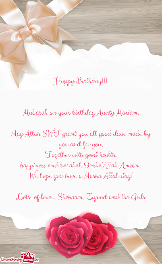 Mubarak on your birthday Aunty Mariam