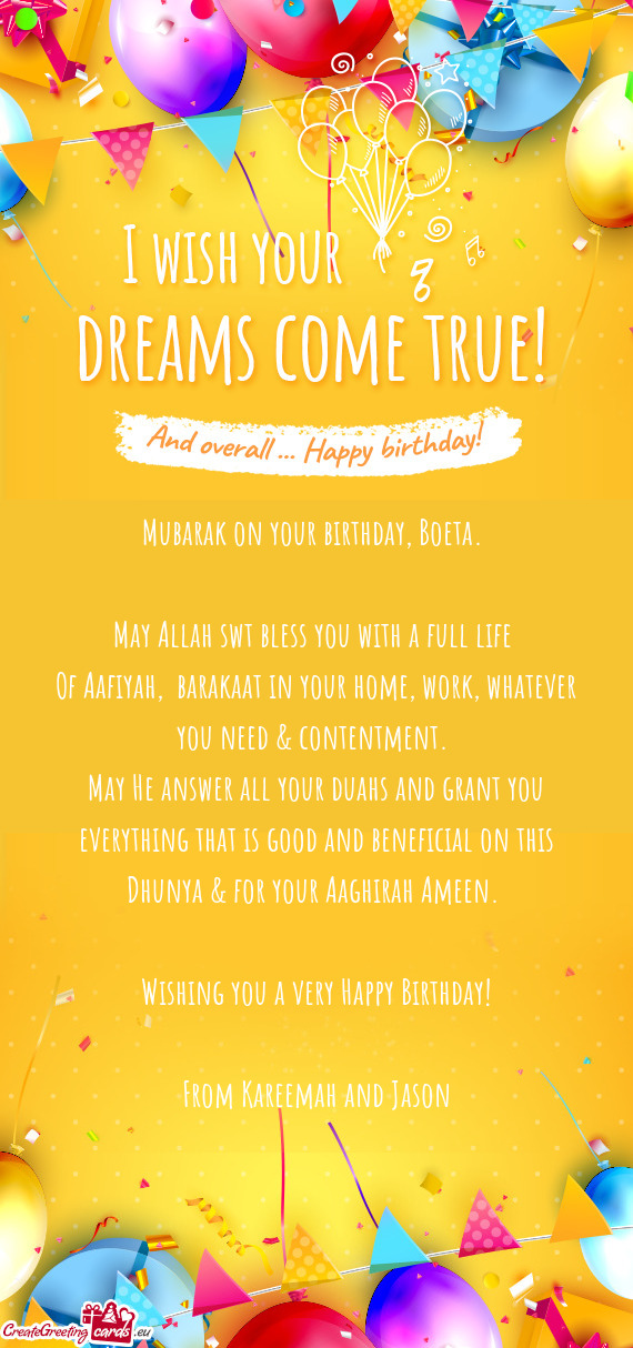 Mubarak on your birthday, Boeta