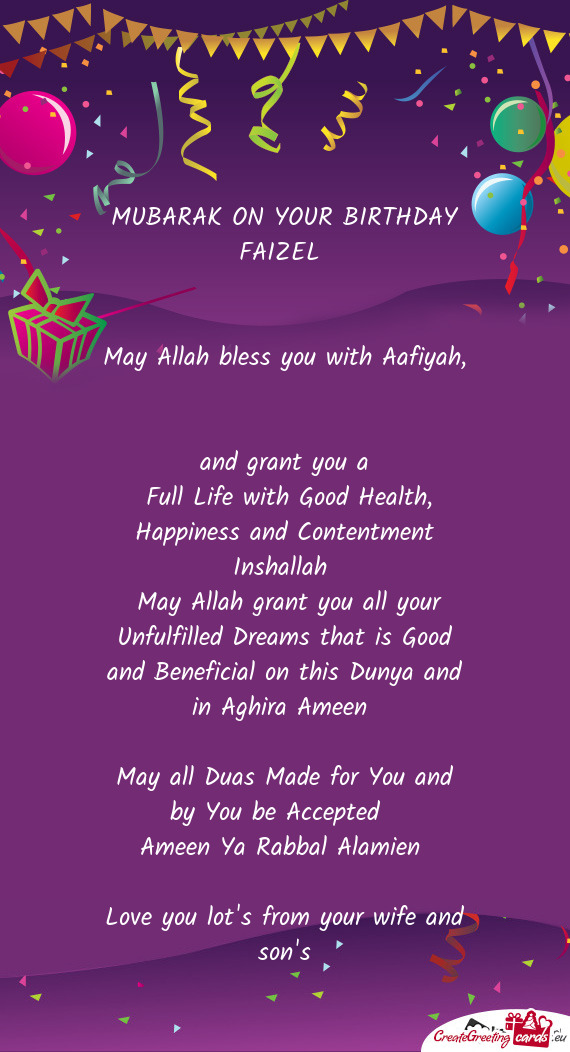 MUBARAK ON YOUR BIRTHDAY FAIZEL - Free cards