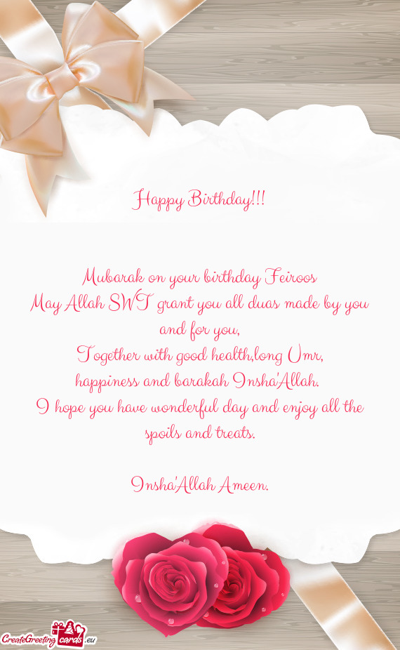 Mubarak on your birthday Feiroos