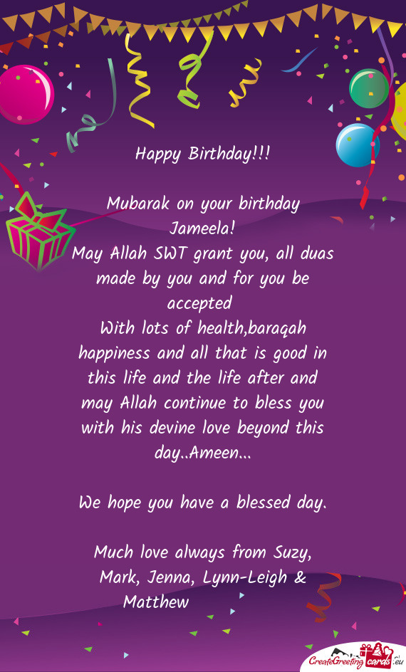 Mubarak on your birthday Jameela