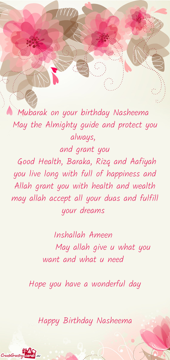 Mubarak on your birthday Nasheema