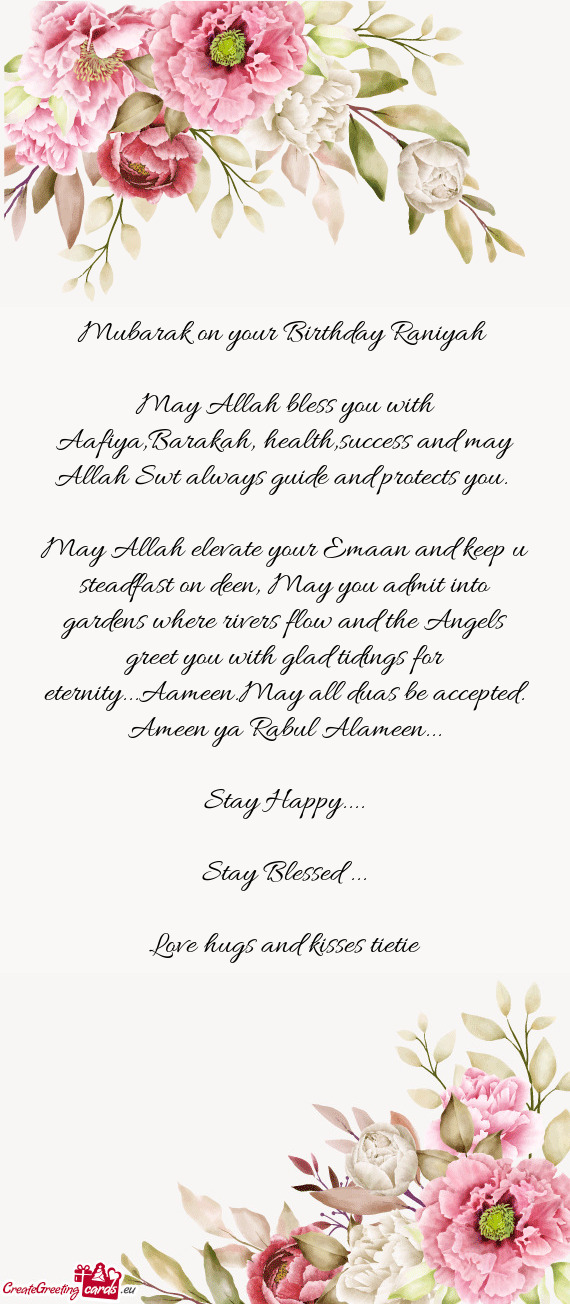 Mubarak on your Birthday Raniyah