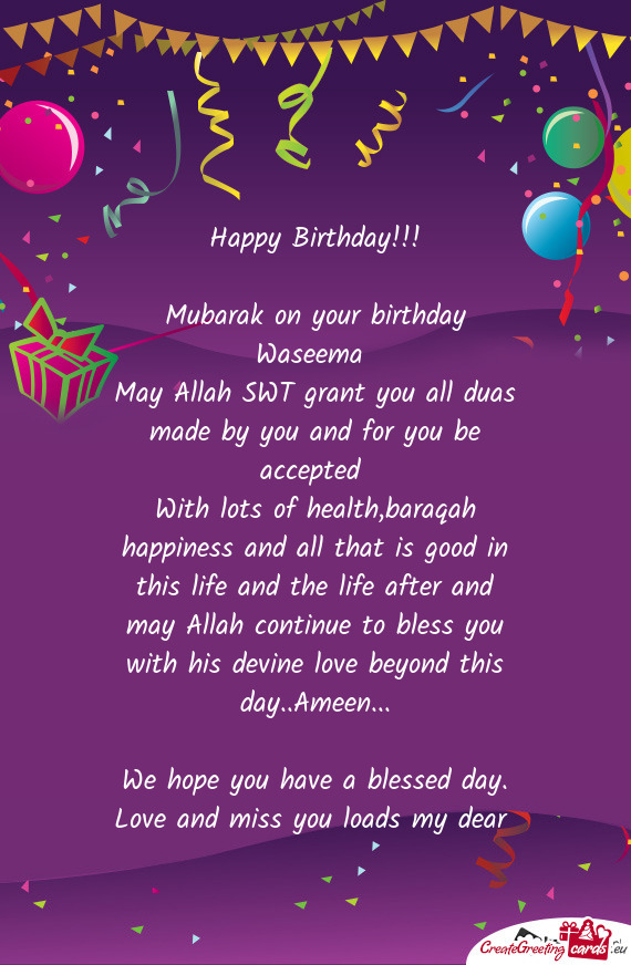 Mubarak on your birthday Waseema