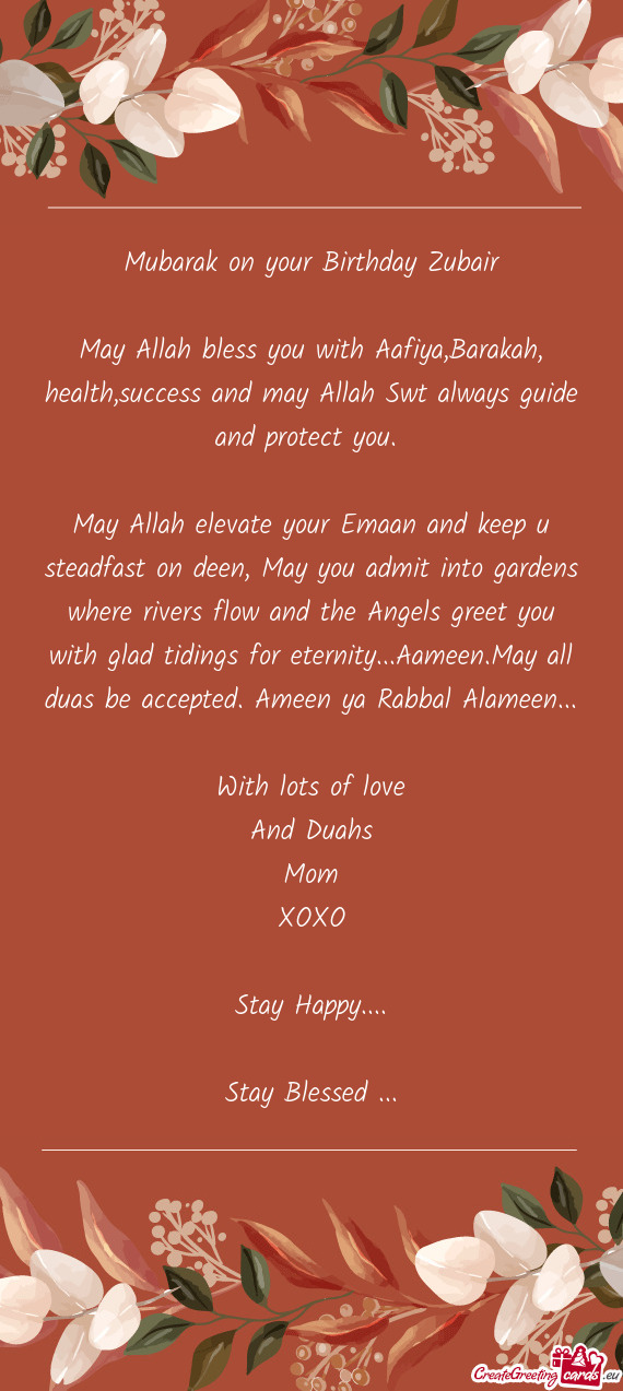 Mubarak on your Birthday Zubair