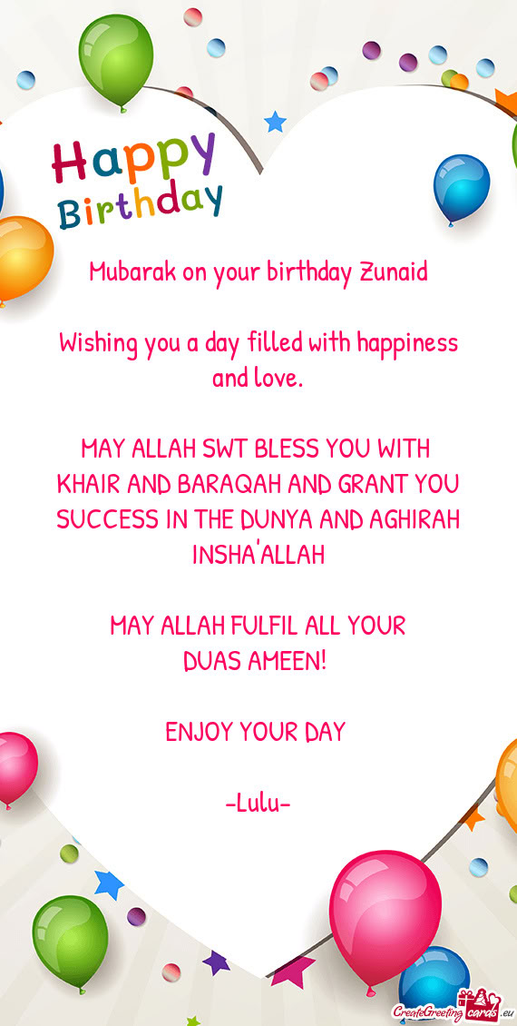 Mubarak on your birthday Zunaid