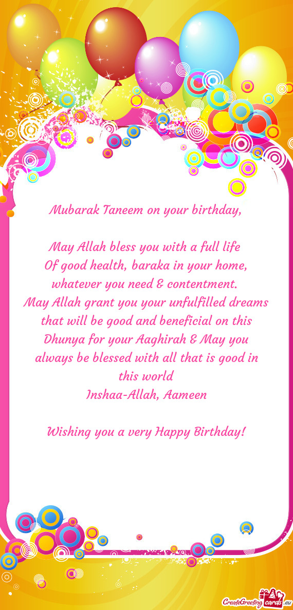 Mubarak Taneem on your birthday