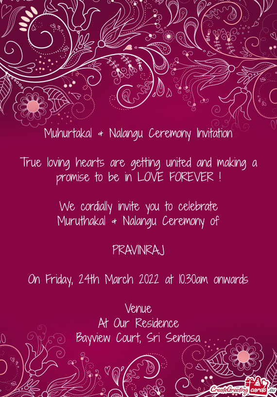Muhurtakal & Nalangu Ceremony Invitation