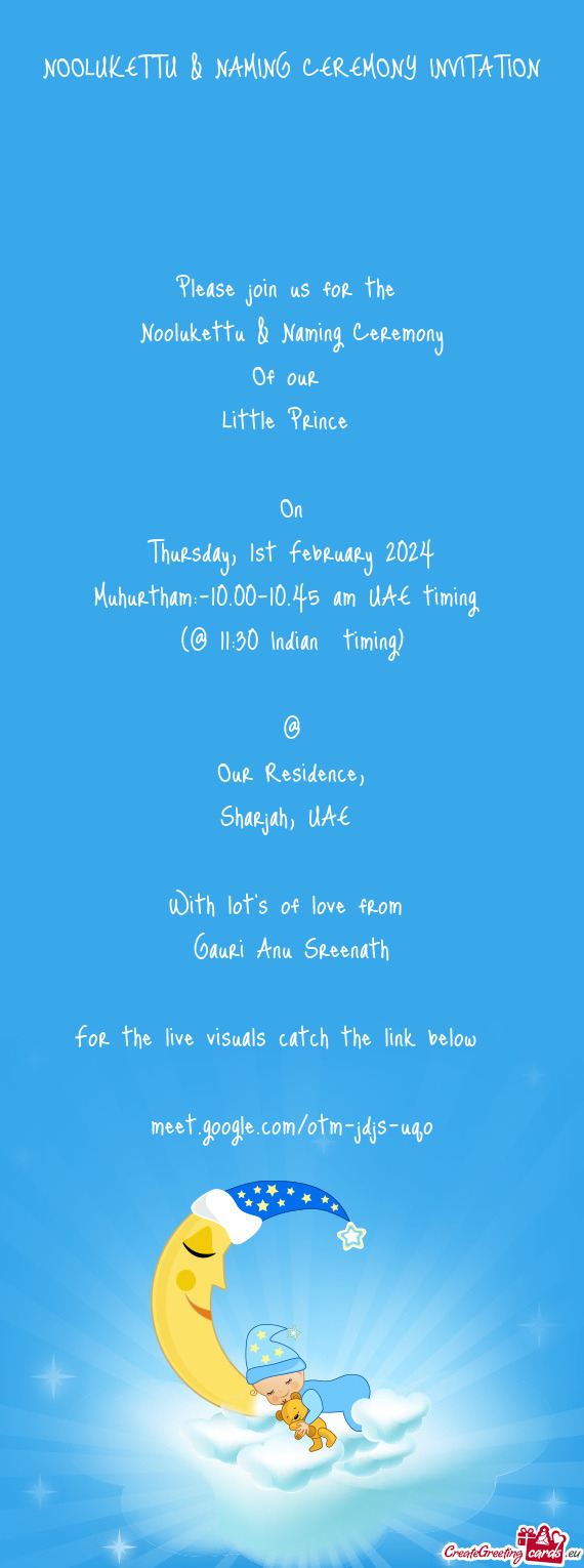 Muhurtham:-10.00-10.45 am UAE timing