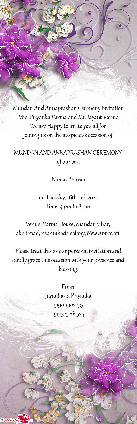 Mundan And Annaprashan Cerimony Invitation
