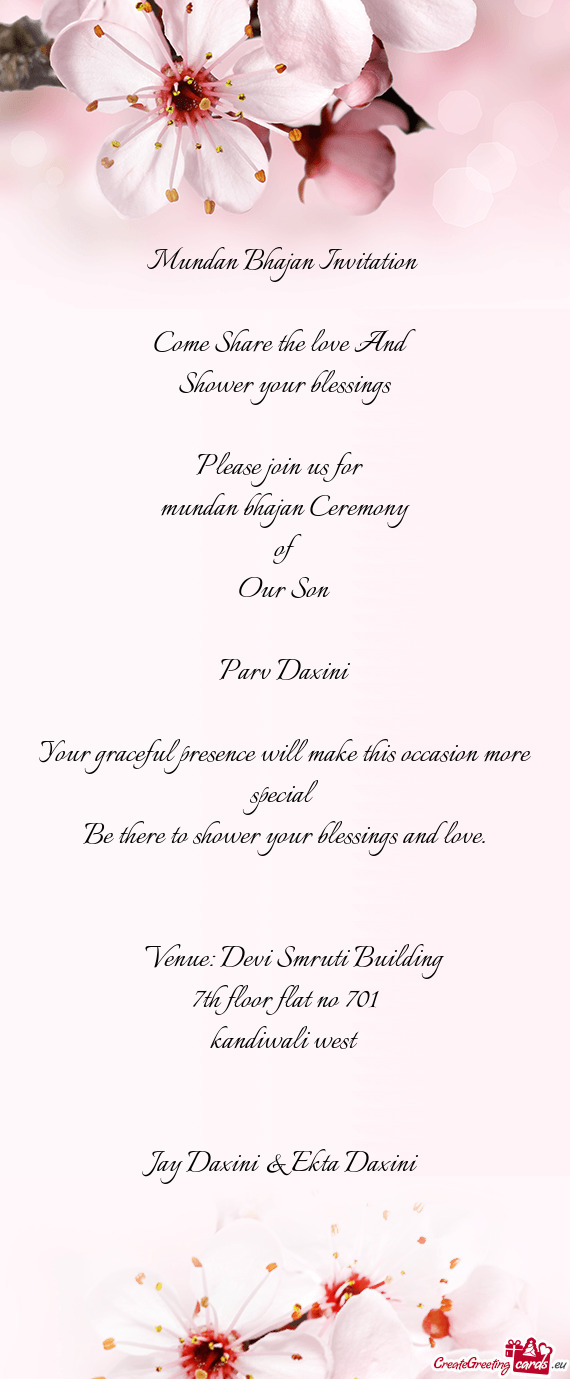 Mundan Bhajan Invitation