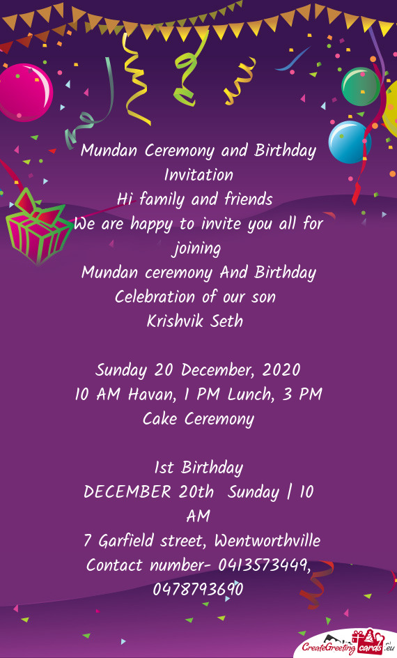 Mundan Ceremony and Birthday Invitation