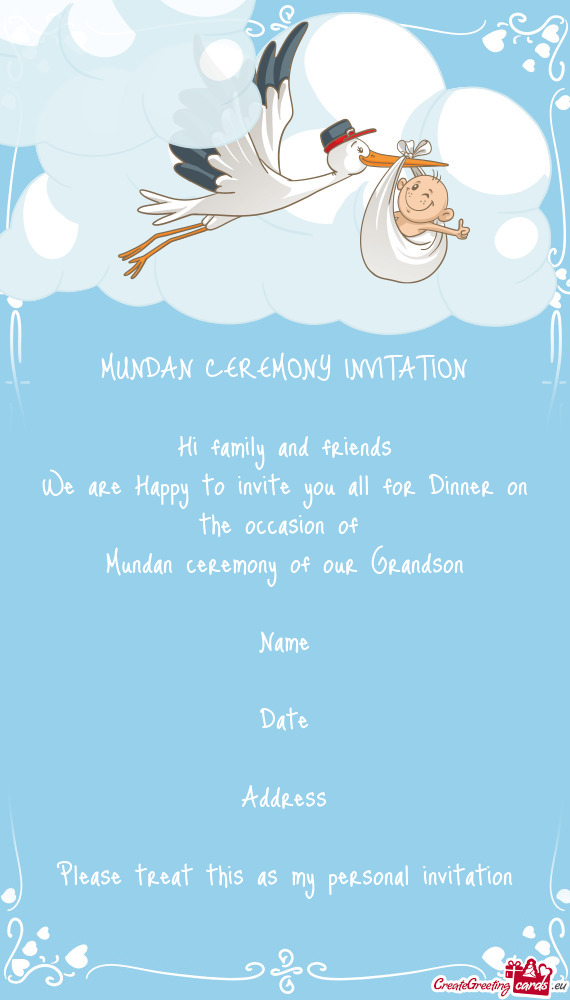 MUNDAN CEREMONY INVITATION Hi family and friends We are Happy to invite you all for Dinner on th