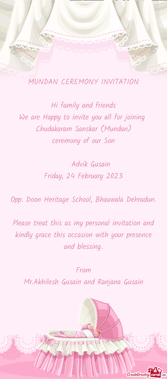 MUNDAN CEREMONY INVITATION Hi family and friends We are Happy to invite you all for joining Ch