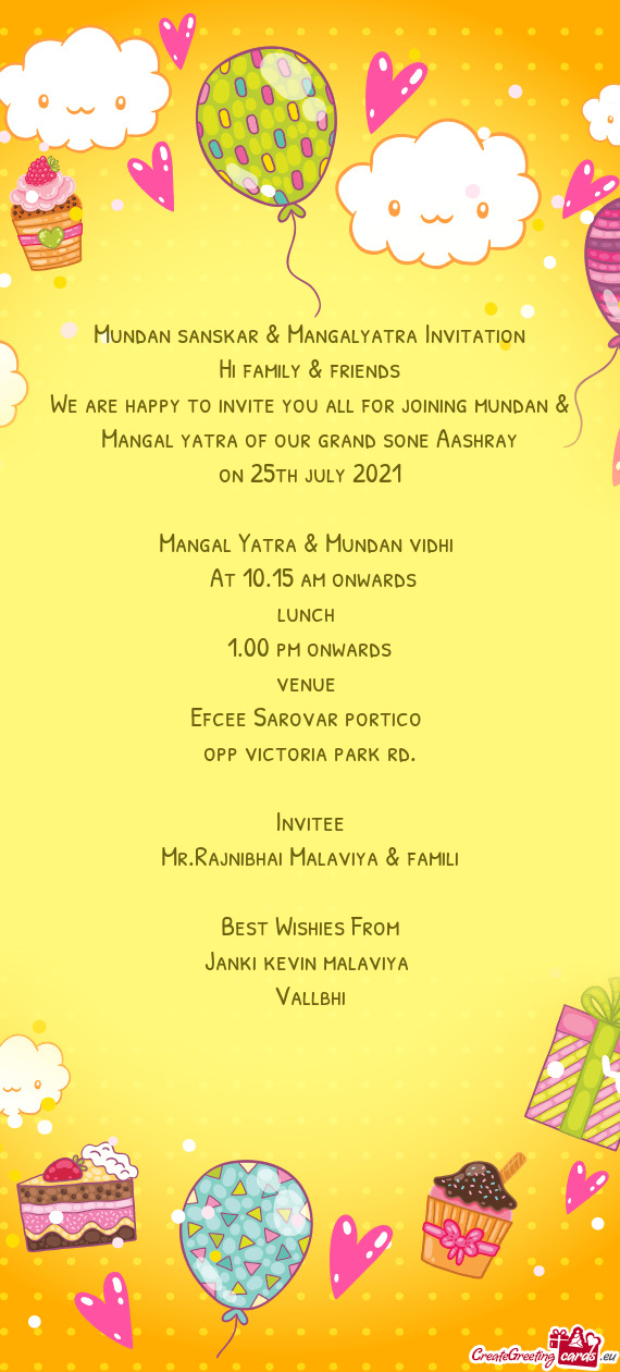 Mundan sanskar & Mangalyatra Invitation