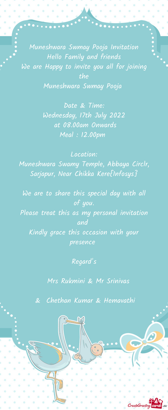 Muneshwara Swmay Pooja Invitation