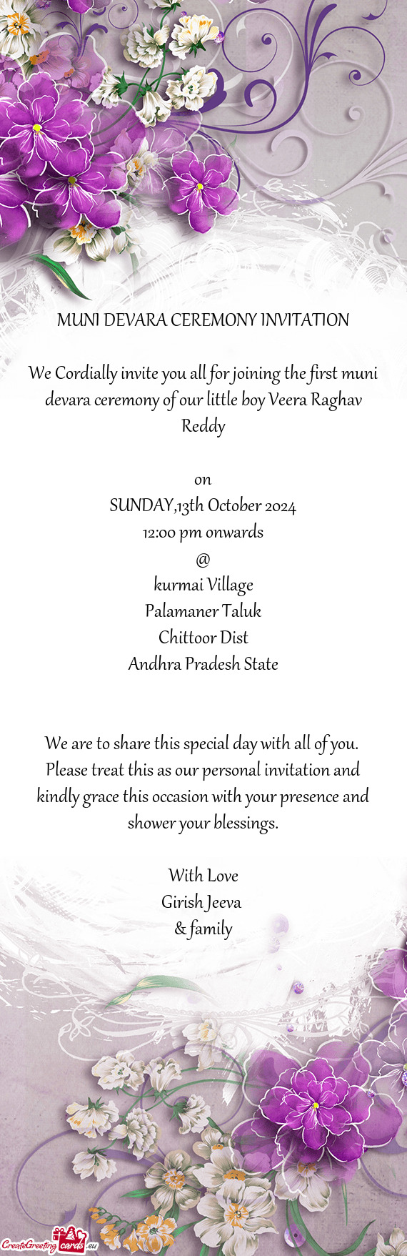 MUNI DEVARA CEREMONY INVITATION