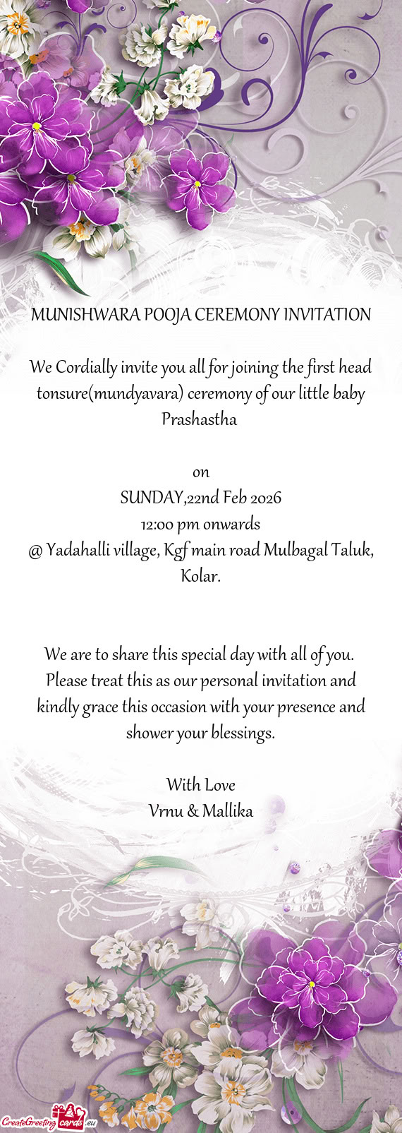 MUNISHWARA POOJA CEREMONY INVITATION