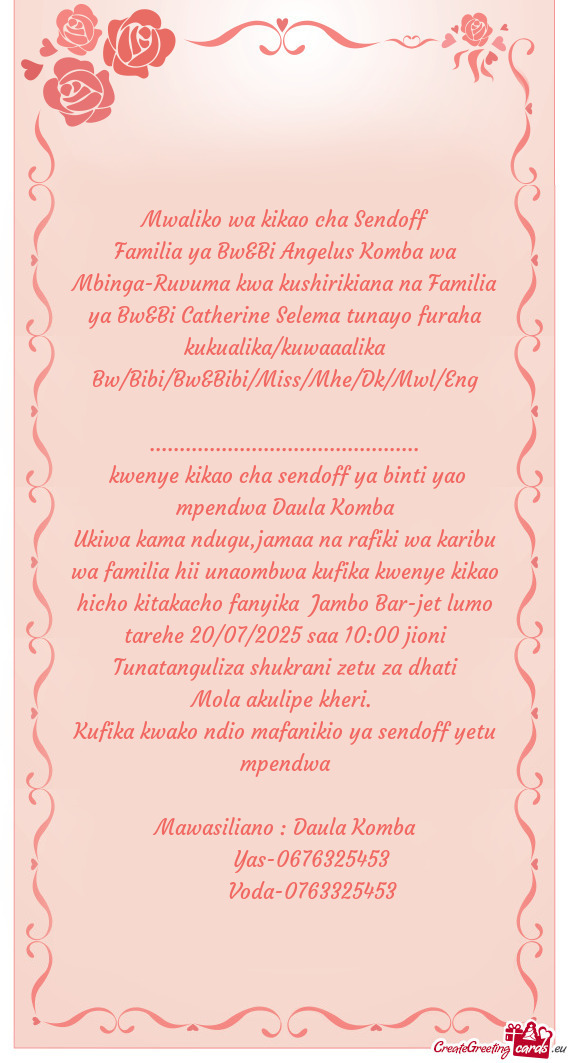 Mwaliko wa kikao cha Sendoff