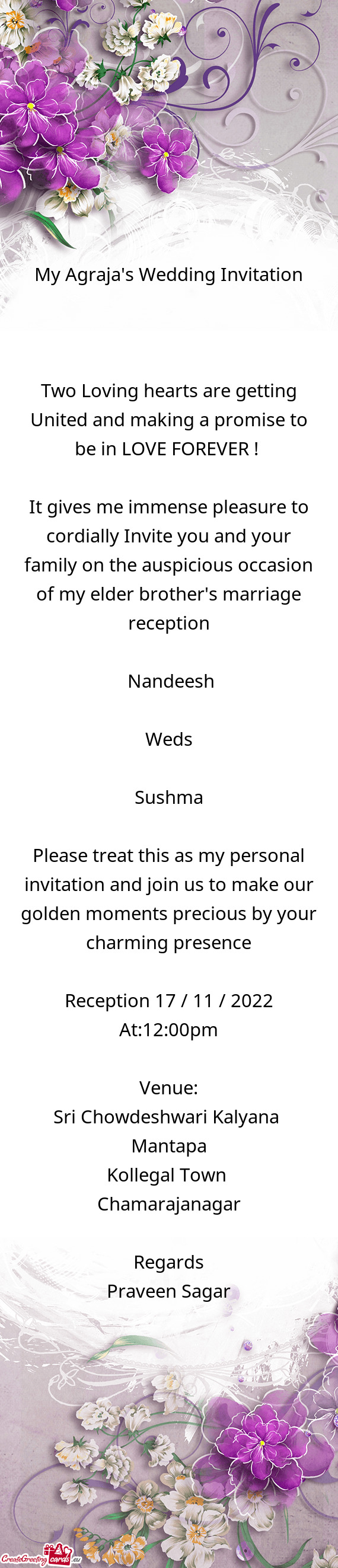My Agraja's Wedding Invitation