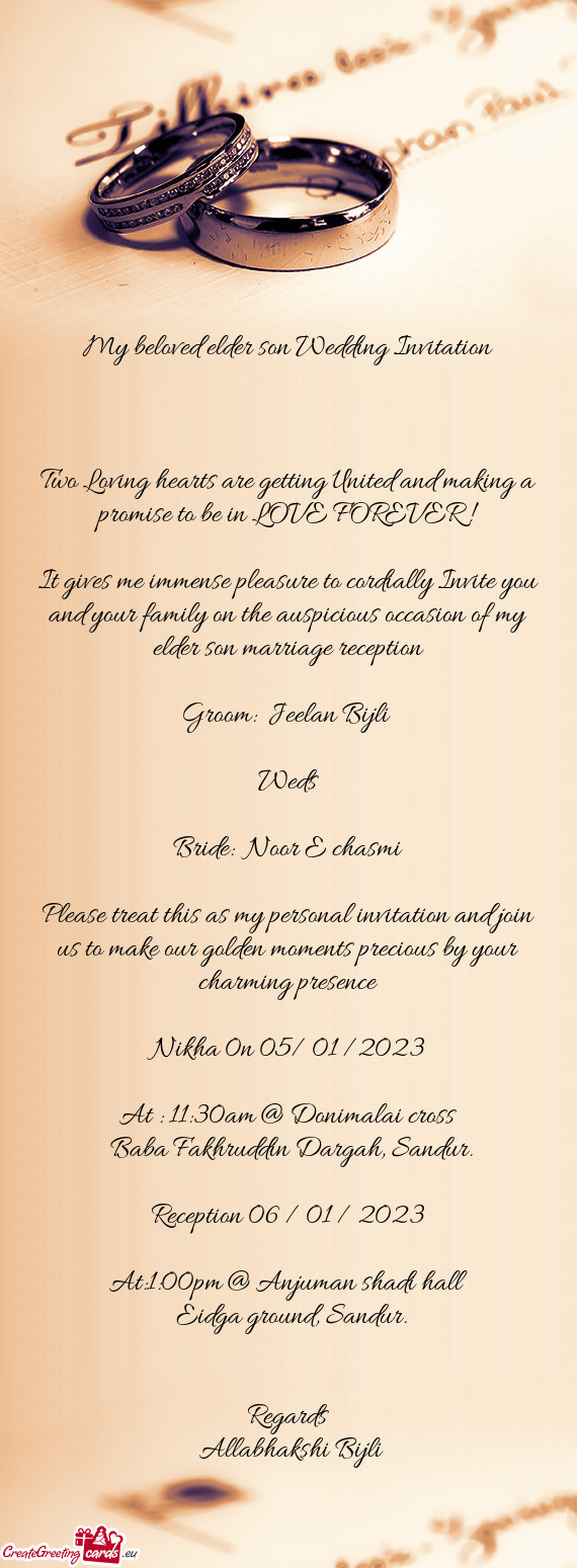 My beloved elder son Wedding Invitation