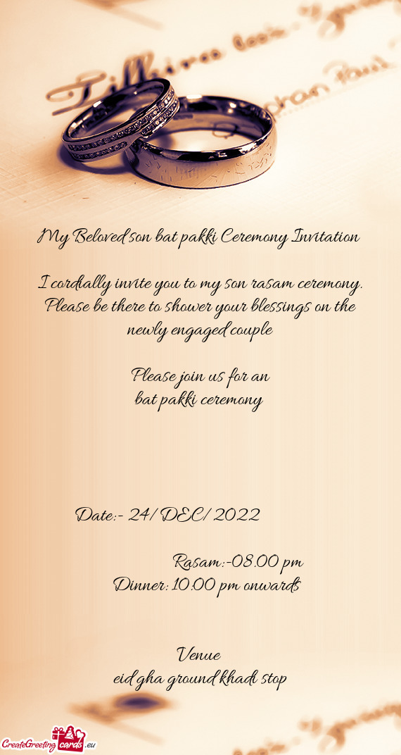My Beloved son bat pakki Ceremony Invitation
