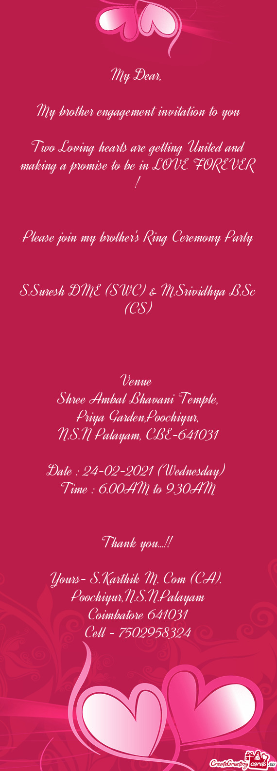 My brother engagement invitation to you