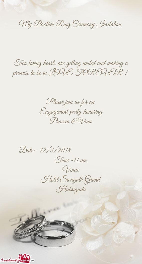 My Brother Ring Ceremony Invitation - Free cards