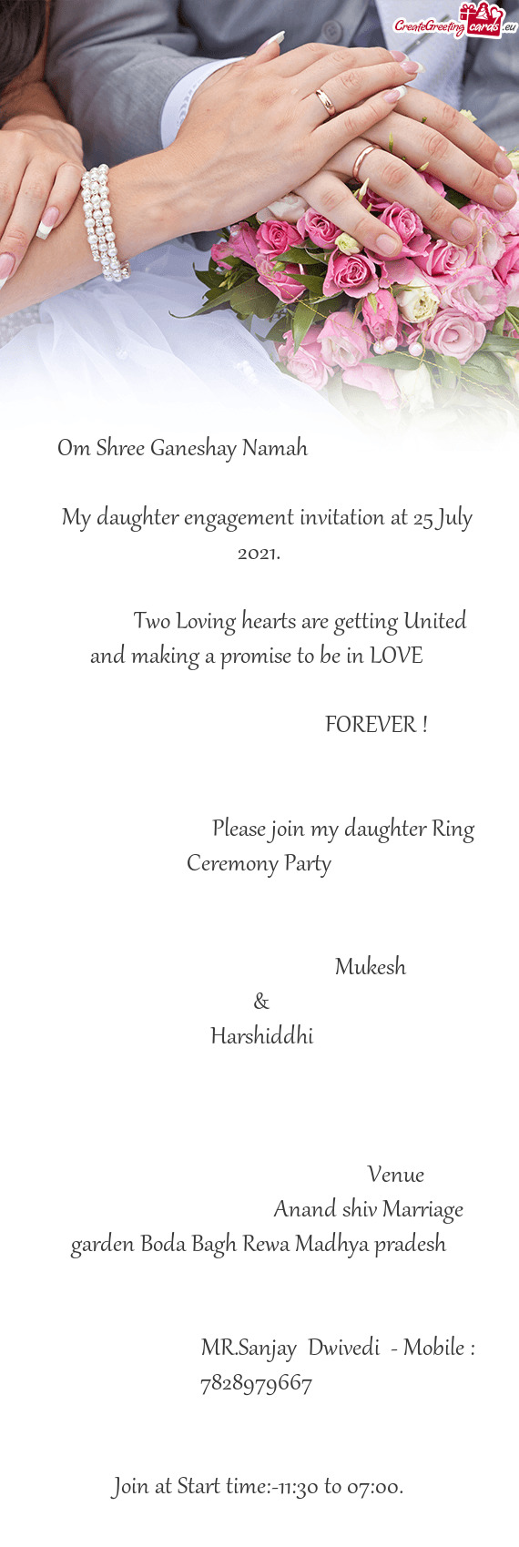 My daughter engagement invitation at 25 July 2021