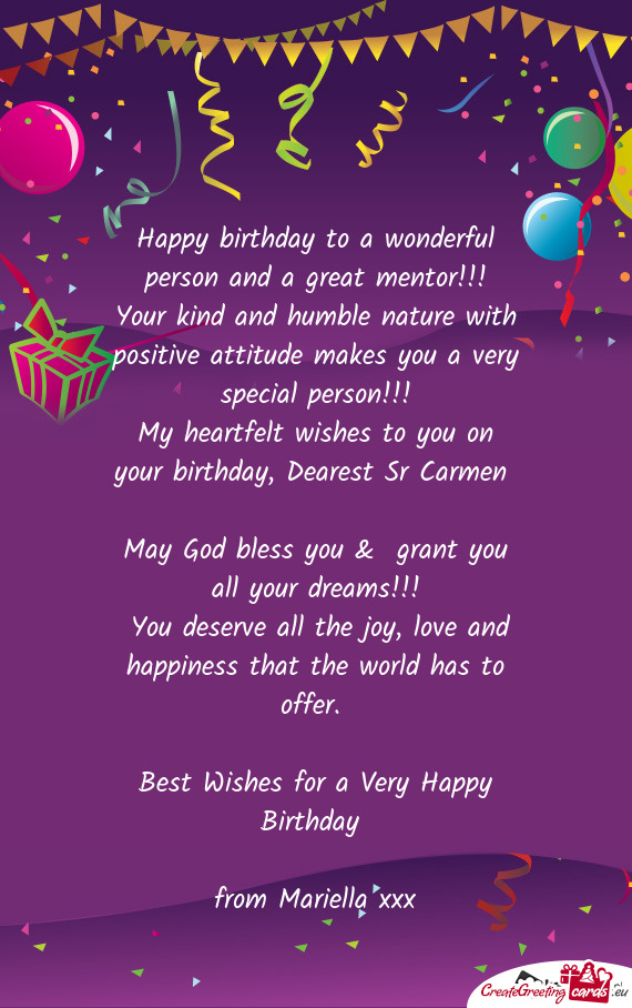 My heartfelt wishes to you on your birthday, Dearest Sr Carmen