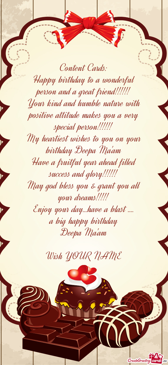 My heartiest wishes to you on your birthday Deepa Ma