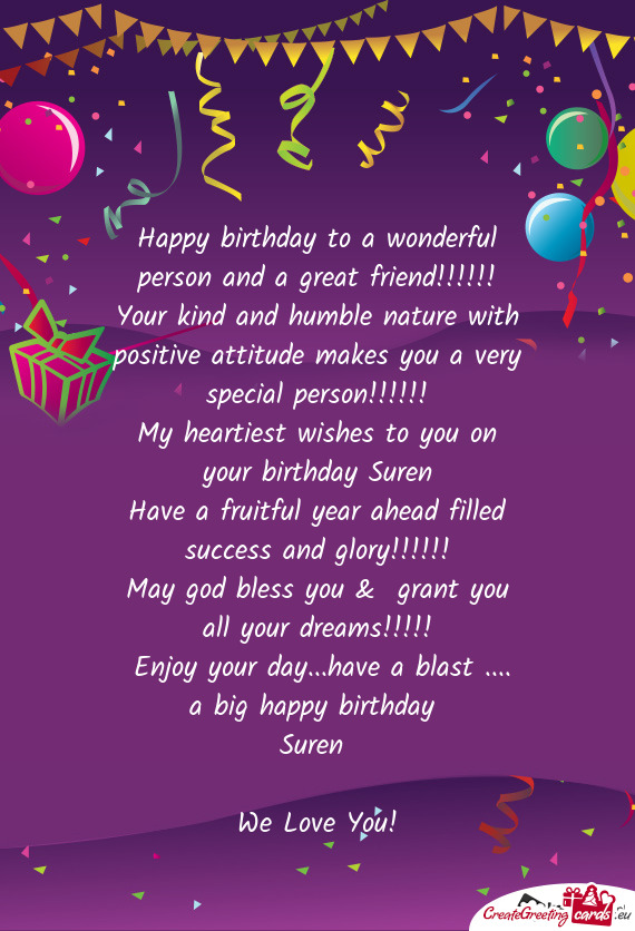 My heartiest wishes to you on your birthday Suren