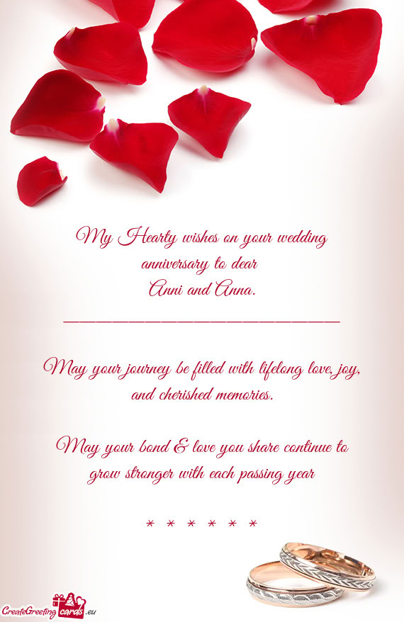 My Hearty wishes on your wedding anniversary to dear