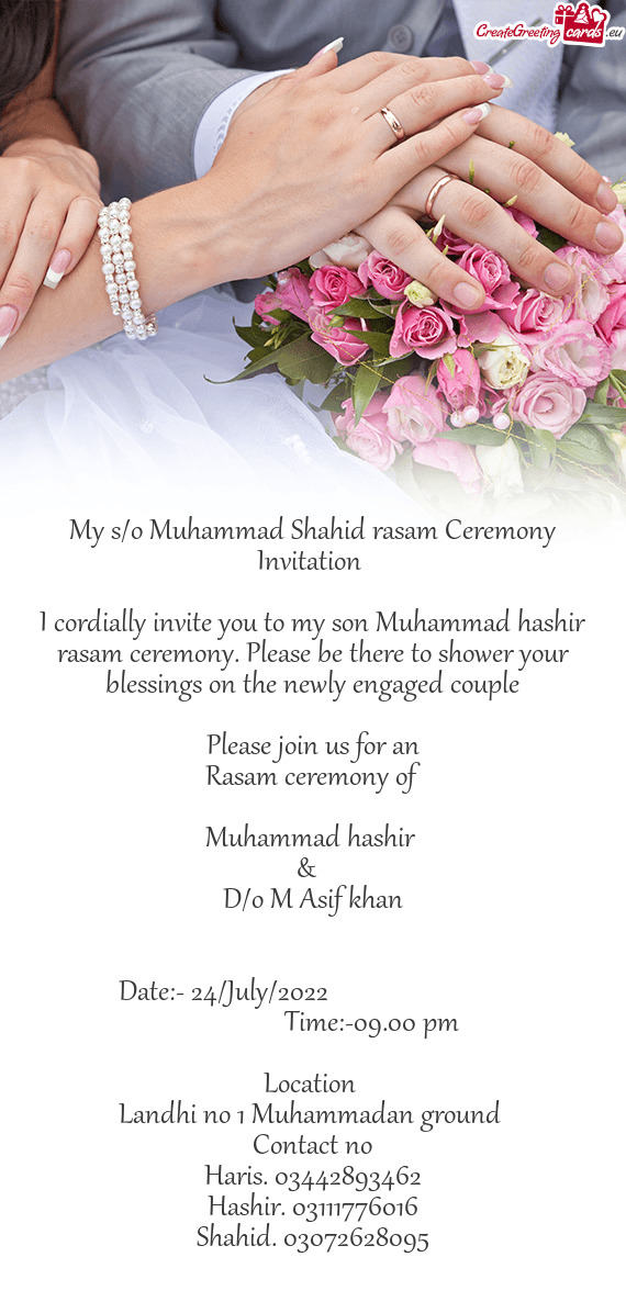 My s/o Muhammad Shahid rasam Ceremony Invitation