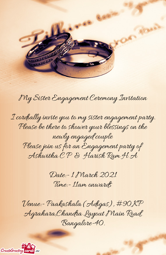 My Sister Engagement Ceremony Invitation
