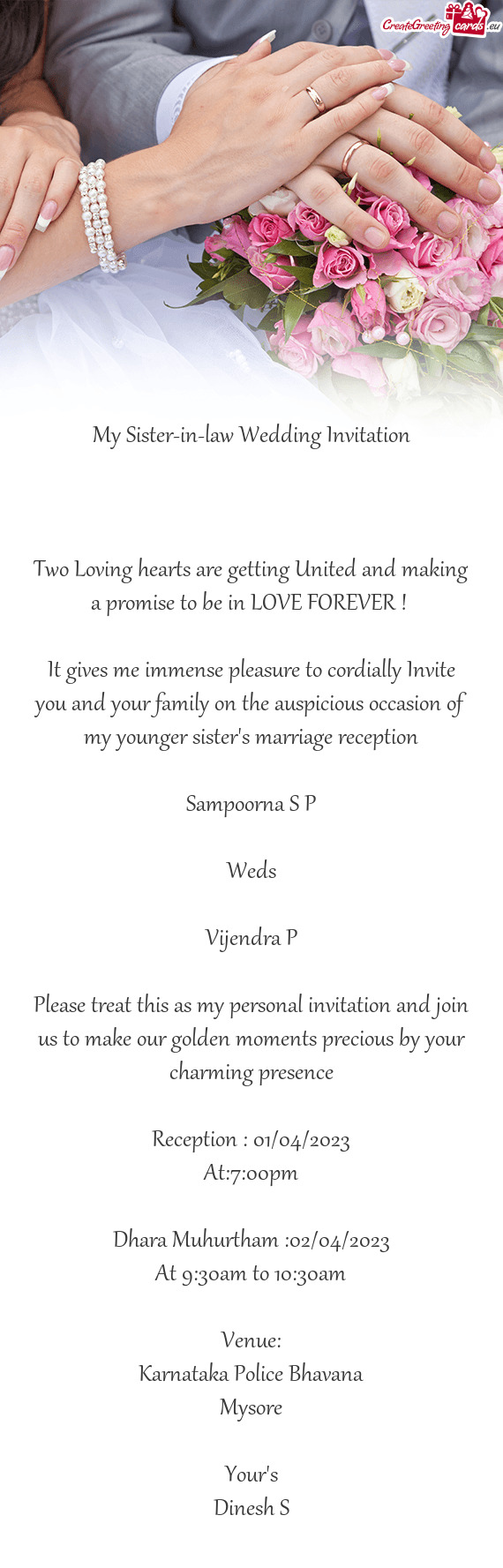 My Sister-in-law Wedding Invitation