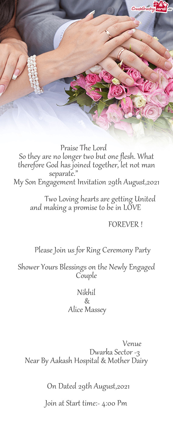 My Son Engagement Invitation 29th August,2021