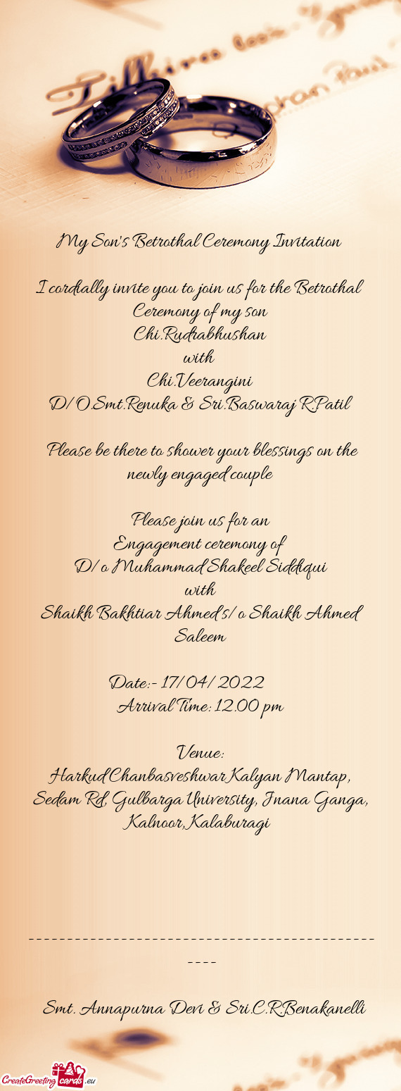 My Son's Betrothal Ceremony Invitation Free cards