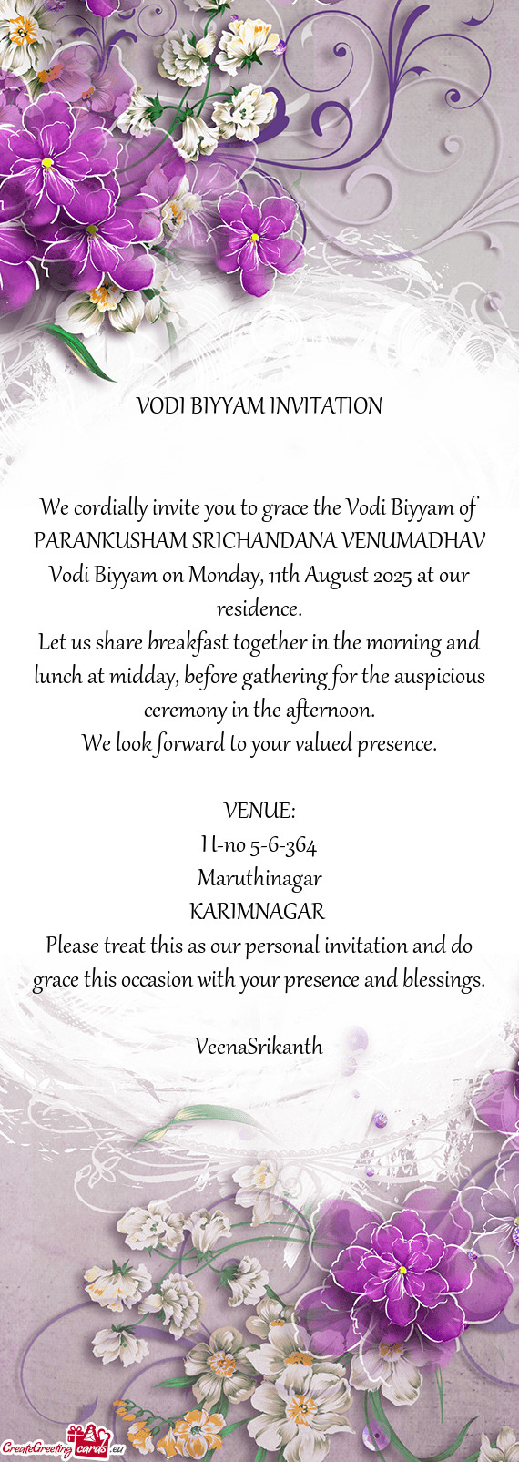 N Monday, 11th August 2025 at our residence